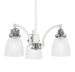 Easton Downlight, 3 Light, Chandelier Shown In White & Brushed Nickel Finish With 5" Clear Ribbed Glass (1943-WHBN-500)