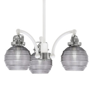 Easton Downlight, 3 Light, Chandelier Shown In White & Brushed Nickel Finish With 6" Smoke Ribbed Glass (1943-WHBN-5112)