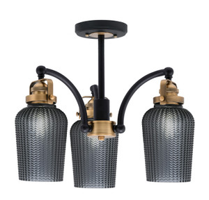 Easton 3 Light Semi-Flush Shown In Matte Black & Brass Finish With 5" Smoke Textured Glass (1947-MBBR-4252)