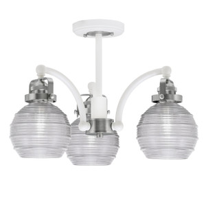 Easton 3 Light Semi-Flush Shown In White & Brushed Nickel Finish With 6" Clear Ribbed Glass (1947-WHBN-5110)