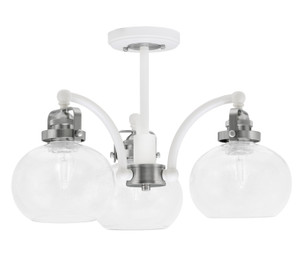 Easton 3 Light Semi-Flush Shown In White & Brushed Nickel Finish With 7" Clear Bubble Glass (1947-WHBN-202)