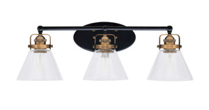 Easton 3 Light Bath Bar Shown In Matte Black & Brass Finish With 7" Clear Bubble Glass (1933-MBBR-302)