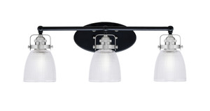 Easton 3 Light Bath Bar Shown In Matte Black & Brushed Nickel Finish With 5" Clear Ribbed Glass (1933-MBBN-500)