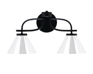 Cavella 2 Light Bath Bar In Matte Black Finish With 7" Chrome Cone Metal Shades (3912-MB-421-CH) Cavella 2 Light Bath Bar In Matte Black Finish With 7" Chrome Cone Metal Shades (3912-MB-421-CH)