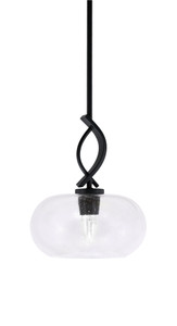Cavella 1 Light Stem Mini Pendant Shown In Matte Black Finish With 10" Clear Bubble Glass (3901-MB-204)