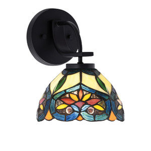 Cavella 1 Light Wall Sconce Shown In Matte Black Finish With 7" Pavo Art Glass (3911-MB-9425)
