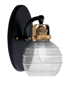 Easton 1 Light Wall Sconce Shown In Matte Black & Brass Finish With 6" Clear Ribbed Glass (1931-MBBR-5110)