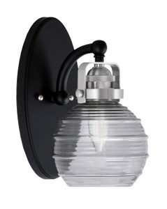 Easton 1 Light Wall Sconce Shown In Matte Black & Brushed Nickel Finish With 6" Smoke Ribbed Glass (1931-MBBN-5112)