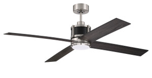 Gregory 56" 4-Blade Ceiling Fan in Brushed Polished Nickel w/ Flat Black/Greywood Blades; Light Kit Included (optional) (GRG56BNKFB4)