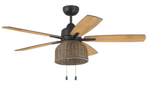 Woven 52" 5-Blade Indoor/Outdoor (Damp) Ceiling Fan in Flat Black w/ Flat Black/Pecan Blades; Integrated Light Kit (WVN52FB5) Woven 52" 5-Blade Indoor/Outdoor (Damp) Ceiling Fan in Flat Black w/ Flat Black/Pecan Blades; Integrated Light Kit (WVN52FB5)