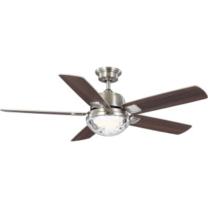 Tompkins Collection 52 in. Five Blade Brushed Nickel Coastal Ceiling Fan with Integrated CCT-LED Light (P250104-009-CS)
