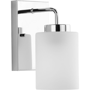 Merry Collection One-Light Polished Chrome and Etched Glass Transitional Style Bath Vanity Wall Light (P300327-015) Merry Collection One-Light Polished Chrome and Etched Glass Transitional Style Bath Vanity Wall Light (P300327-015)