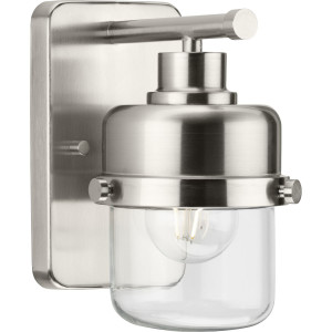 Beckner Collection One-Light Brushed Nickel Clear Glass Urban Industrial Bath Light (P300422-009)