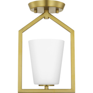 Vertex Collection One-Light Brushed Gold Etched White Contemporary Semi-Flush Mount (P350259-191)