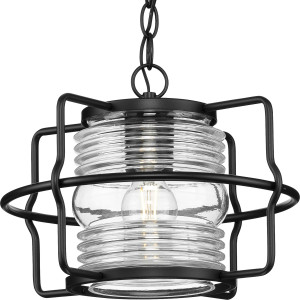 Keegan Collection One-Light Matte Black Clear Glass Coastal Outdoor Hanging Lantern (P550134-31M)