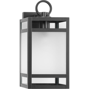 Parrish Collection One-Light Matte Black Clear and Etched Glass Modern Craftsman Outdoor Medium Wall Lantern (P560342-31M)