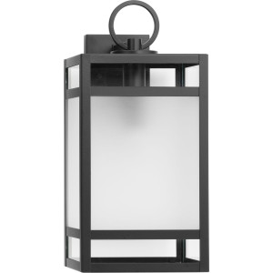 Parrish Collection One-Light Matte Black Clear and Etched Glass Modern Craftsman Outdoor Large Wall Lantern (P560343-31M)