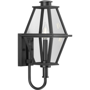 Bradshaw Collection One-Light Textured Black Clear Glass Transitional Small Outdoor Wall Lantern (P560347-031)