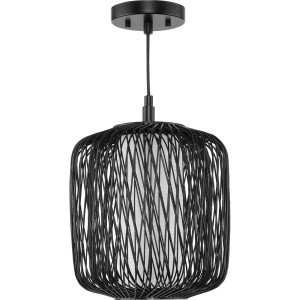 Cordova Collection One-Light Black Rattan Organic Modern Mini-Pendant with White Linen Shade (P500395-202) Cordova Collection One-Light Black Rattan Organic Modern Mini-Pendant with White Linen Shade (P500395-202)