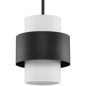 Silva Collection One-Light Matte Black White Linen Shade Pendant (P500398-31M)