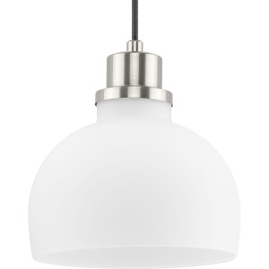 Garris Collection One-Light Brushed Nickel Etched Opal Glass Transitional Mini-Pendant (P500406-009)