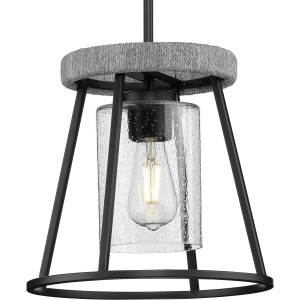 Laramie Collection One-Light Matte Black Rustic Modern Clear Seeded Glass Pendant (P500413-31M)