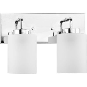 Merry Collection Two-Light Polished Chrome and Etched Glass Transitional Style Bath Vanity Wall Light (P300328-015) Merry Collection Two-Light Polished Chrome and Etched Glass Transitional Style Bath Vanity Wall Light (P300328-015)