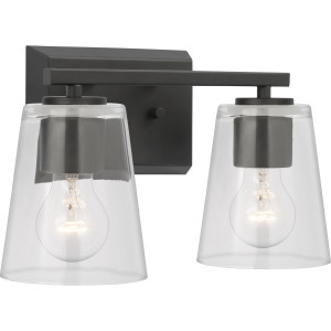Vertex Collection Two-Light Matte Black Clear Glass Contemporary Bath Light (P300458-31M)