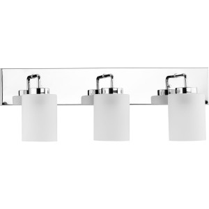 Merry Collection Three-Light Polished Chrome and Etched Glass Transitional Style Bath Vanity Wall Light (P300329-015) Merry Collection Three-Light Polished Chrome and Etched Glass Transitional Style Bath Vanity Wall Light (P300329-015)