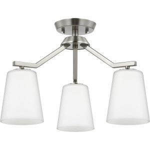 Vertex Collection Three-Light Brushed Nickel Etched White Contemporary Convertible Chandelier (P400342-009)