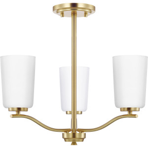 Adley Collection Three-Light Satin Brass Etched White Glass New Traditional Semi-Flush Convertible Light (P400349-012)