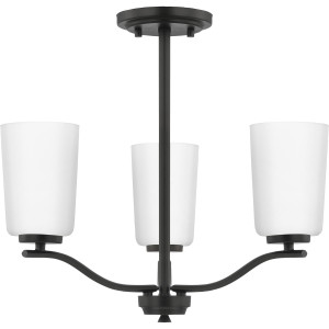 Adley Collection Three-Light Matte Black Etched White Glass New Traditional Semi-Flush Convertible Light (P400349-31M)