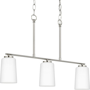 Adley Collection Three-Light Brushed Nickel Etched White Opal Glass New Traditional Linear Chandelier (P400348-009)