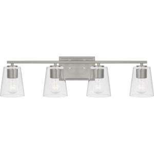 Vertex Collection Four-Light Brushed Nickel Clear Glass Contemporary Bath Light (P300460-009) Vertex Collection Four-Light Brushed Nickel Clear Glass Contemporary Bath Light (P300460-009)