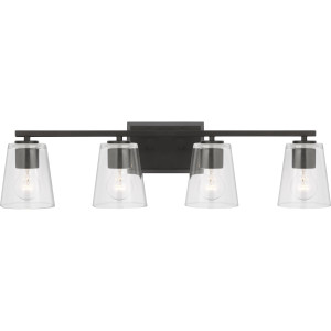 Vertex Collection Four-Light Matte Black Clear Glass Contemporary Bath Light (P300460-31M)