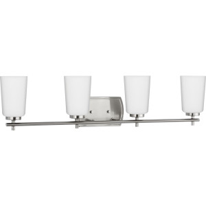 Adley Collection Four-Light Brushed Nickel Etched Opal Glass New Traditional Bath Vanity Light (P300468-009)
