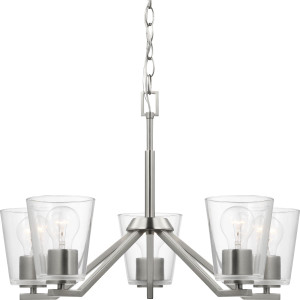 Vertex Collection Five-Light Brushed Nickel Clear Glass Contemporary Chandelier (P400341-009)
