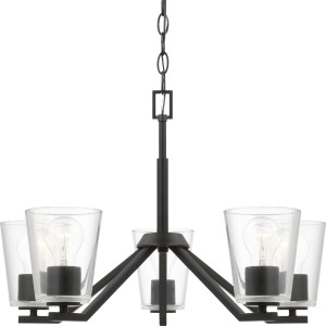 Vertex Collection Five-Light Matte Black Clear Glass Contemporary Chandelier (P400341-31M)