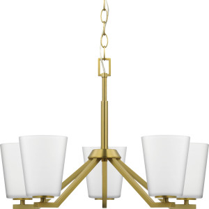 Vertex Collection Five-Light Brushed Gold Etched White Contemporary Chandelier (P400343-191)