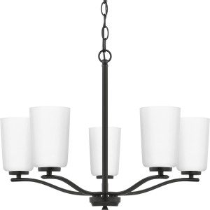 Adley Collection Five-Light Matte Black Etched White Glass New Traditional Chandelier (P400350-31M)