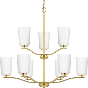Adley Collection Nine-Light Satin Brass Etched White Glass New Traditional Chandelier (P400351-012)