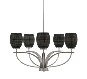 Cavella 5 Light, Uplight Chandelier With Hang Straight Swivel Shown In Graphite Finish With 5" Black Matrix Glass (3905-GP-4029)