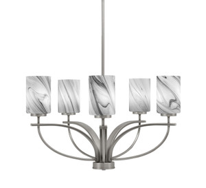 Cavella 5 Light, Uplight Chandelier With Hang Straight Swivel Shown In Graphite Finish With 4" Onyx Swirl Glass (3905-GP-3009)
