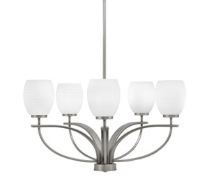 Cavella 5 Light, Uplight Chandelier With Hang Straight Swivel Shown In Graphite Finish With 5" White Linen Glass (3905-GP-615)