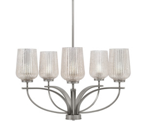 Cavella 5 Light, Uplight Chandelier With Hang Straight Swivel Shown In Graphite Finish With 5" Silver Textured Glass (3905-GP-4253)