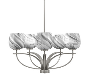 Cavella 5 Light, Uplight Chandelier With Hang Straight Swivel Shown In Graphite Finish With 6" Onyx Swirl Glass (3905-GP-4819)