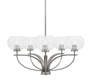 Cavella 5 Light, Uplight Chandelier With Hang Straight Swivel Shown In Graphite Finish With 7" Clear Bubble Glass (3905-GP-202)