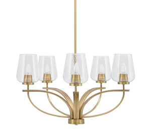 Cavella 5 Light, Uplight Chandelier With Hang Straight Swivel In New Age Brass Finish With 5" Clear Bubble Glass (3905-NAB-210)