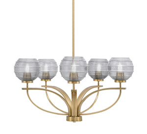 Cavella 5 Light, Uplight Chandelier With Hang Straight Swivel In New Age Brass Finish With 6" Smoke Ribbed Glass (3905-NAB-5112)