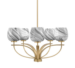 Cavella 5 Light, Uplight Chandelier With Hang Straight Swivel In New Age Brass Finish With 6" Onyx Swirl Glass (3905-NAB-4819)
